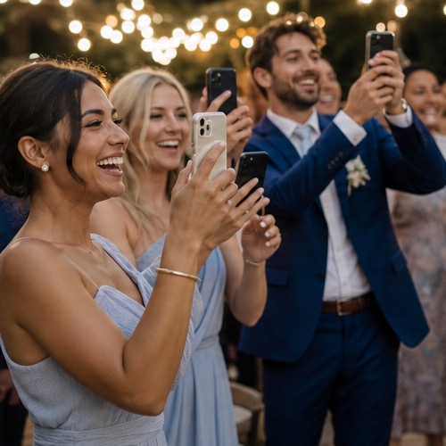 Hochzeitsgäste fotografieren und teilen ihre Bilder